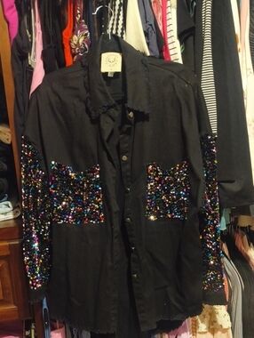 Fantastic Fawn Black Jacket with Multicolor Sequin Panels New Without Tag